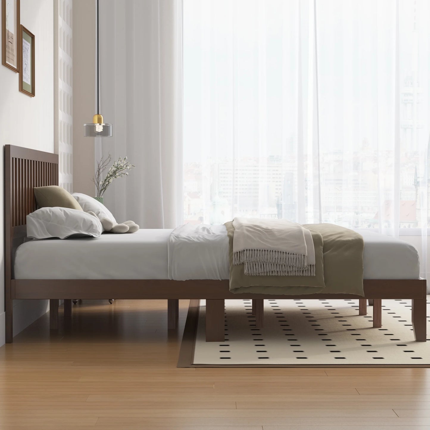 King Bed Frames, Telino Wood Platforms Bed Frame with Wooden Slats Support, No Box Spring Needed, Pine - JR