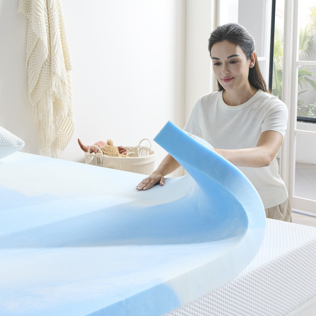 Memory Foam Mattress Topper, Blue - YDTP