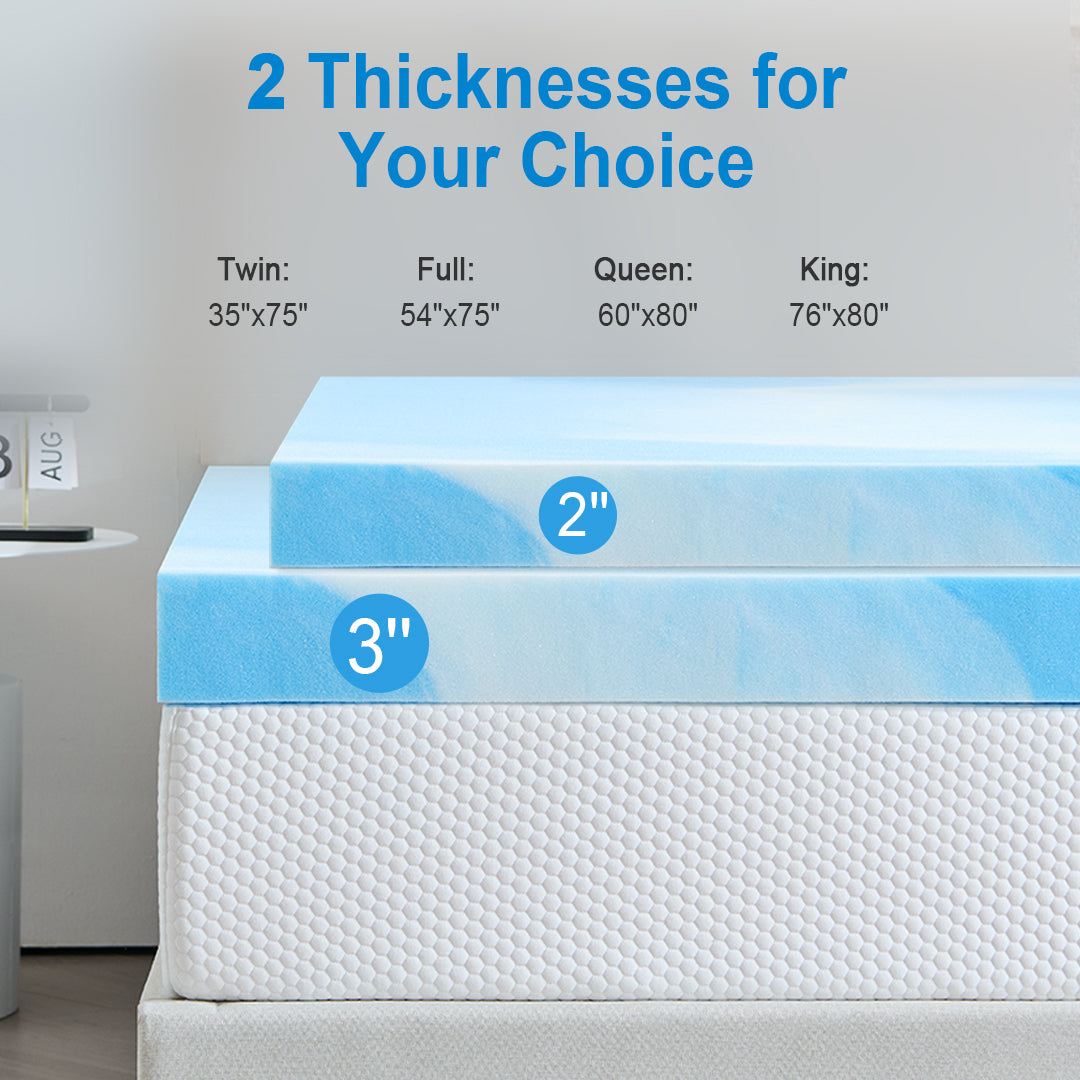 Memory Foam Mattress Topper, Blue - YDTP