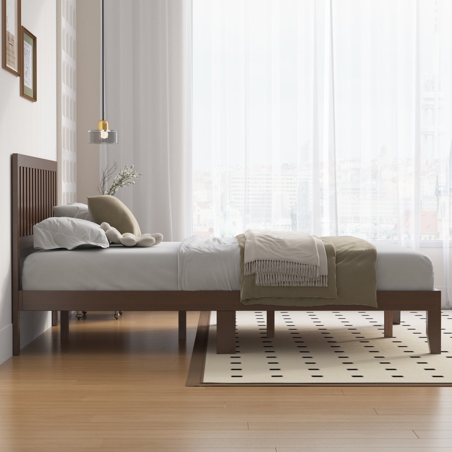 Full Bed Frames, Telino Wood Platforms Bed Frame with Wooden Slats Support, No Box Spring Needed, Pine