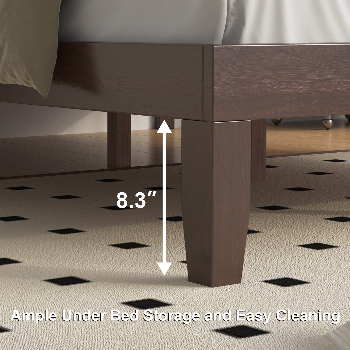 Queen Bed Frames, Telino Wood Platforms Bed Frame with Wooden Slats Support, No Box Spring Needed, Espresso