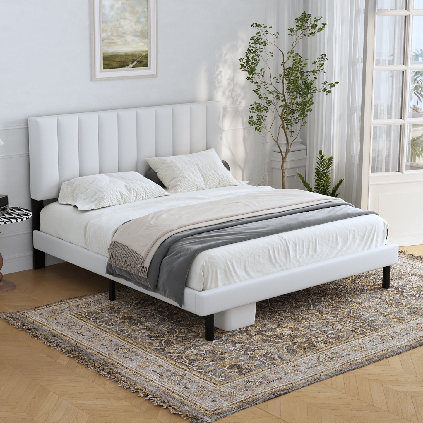 Platform Bed With Fabric Upholstered Headboard -