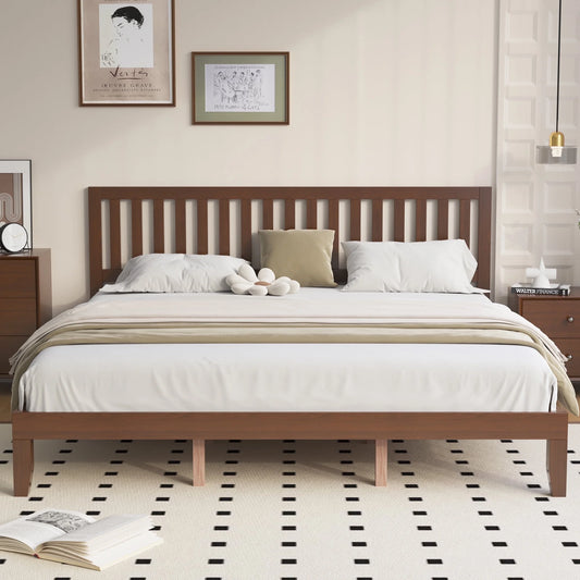 King Bed Frames, Telino Wood Platforms Bed Frame with Wooden Slats Support, No Box Spring Needed, Pine - JR