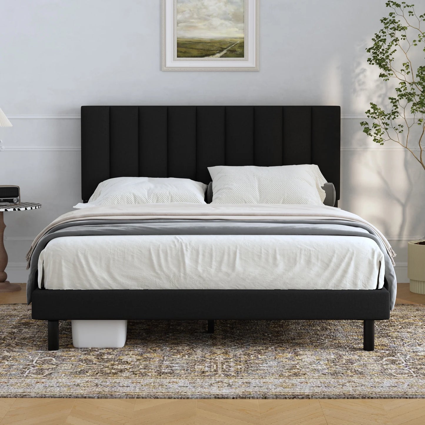 Platform Bed With Fabric Upholstered Headboard -