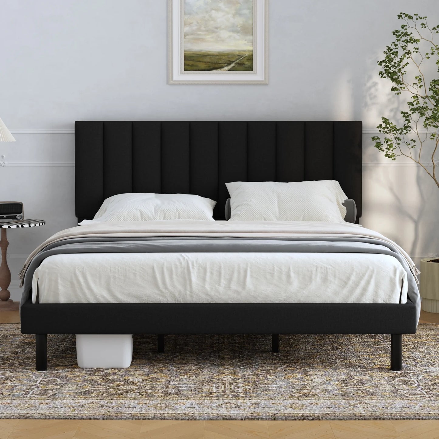 Platform Bed With Fabric Upholstered Headboard -