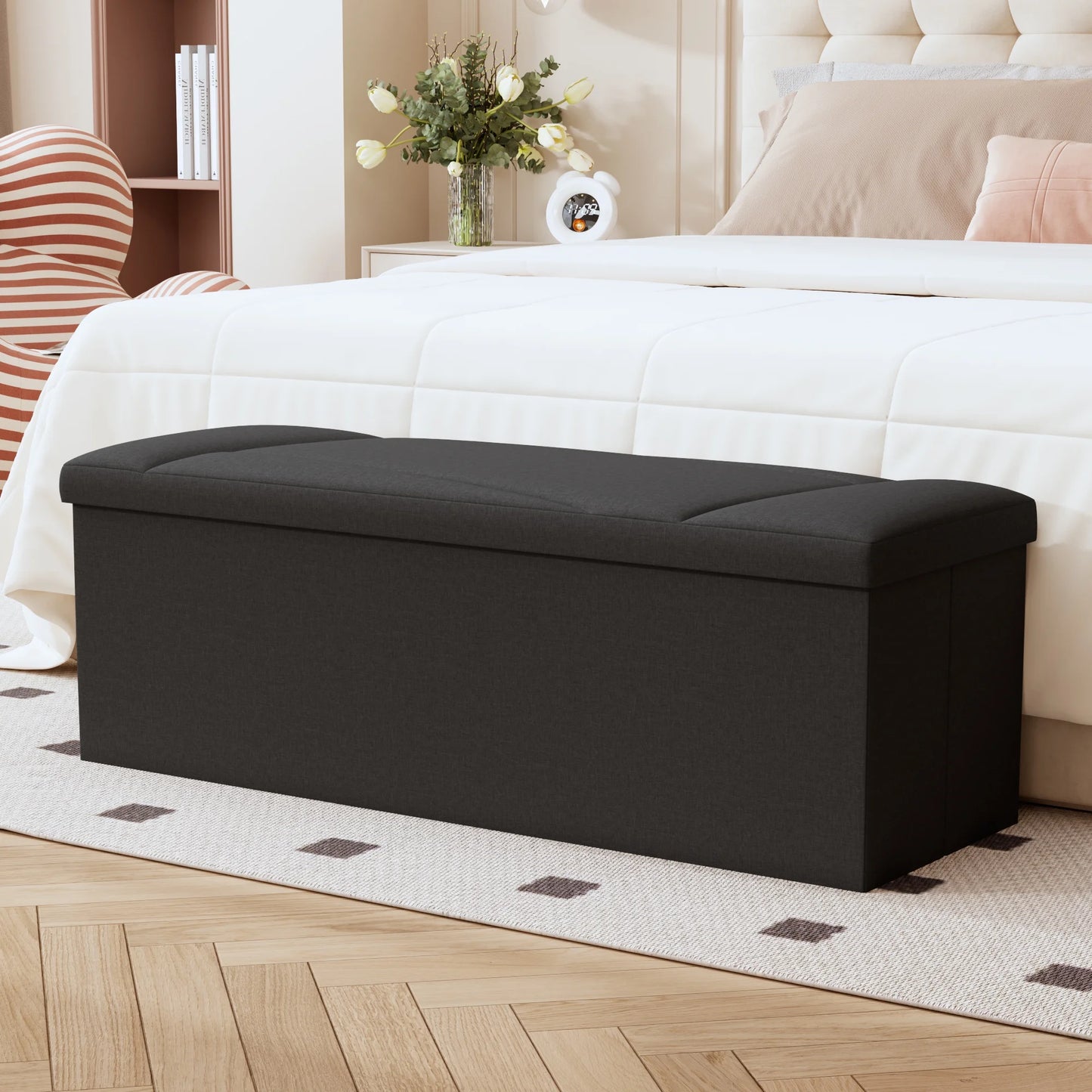 Ottoman with Storage, ZETDIY 43" Linen Ottoman Storage Bench, Hold up to 650lb Capacity, Black