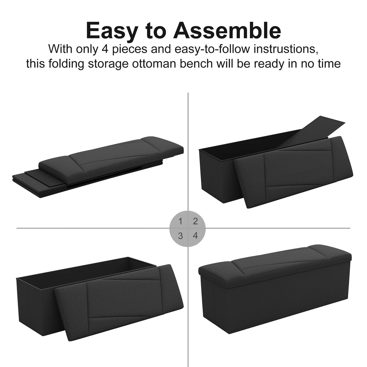Ottoman with Storage, ZETDIY 43" Linen Ottoman Storage Bench, Hold up to 650lb Capacity, Black