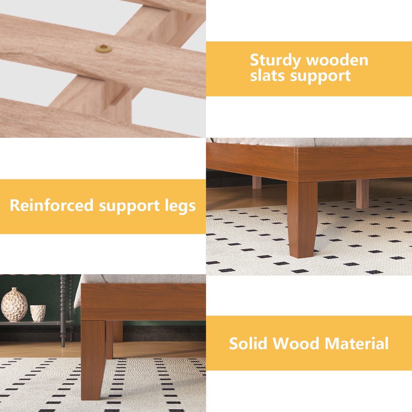 Full Bed Frames, Telino Wood Platforms Bed Frame with Wooden Slats Support, No Box Spring Needed, Pine