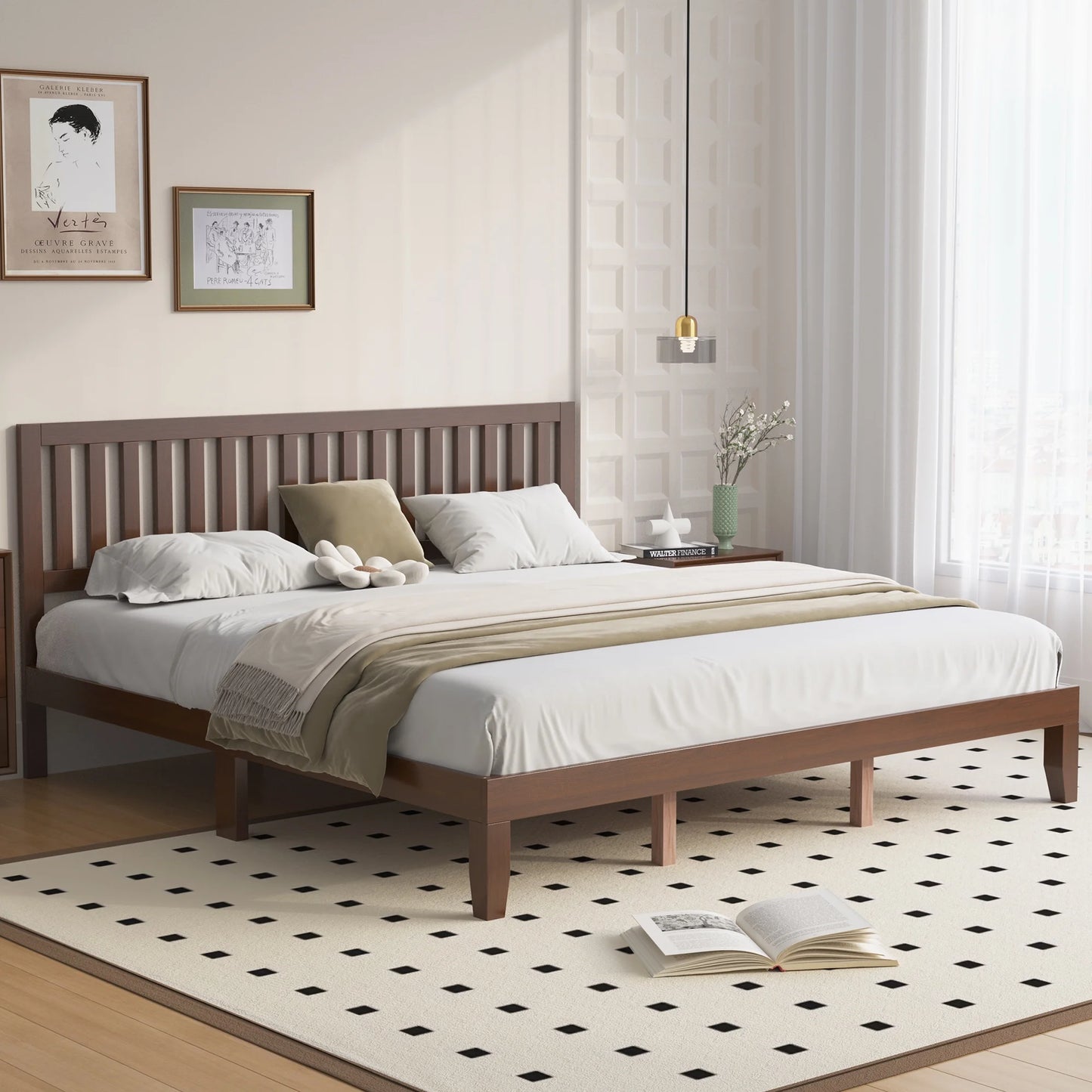 King Bed Frames, Telino Wood Platforms Bed Frame with Wooden Slats Support, No Box Spring Needed, Pine - JR