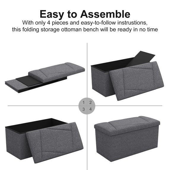 ZETDIY 30" Ottoman with Storage Folding Bench with Detachable, Dark Gray - OTM
