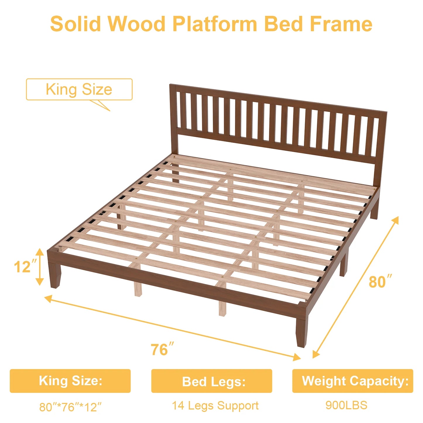 King Bed Frames, Telino Wood Platforms Bed Frame with Wooden Slats Support, No Box Spring Needed, Pine - JR