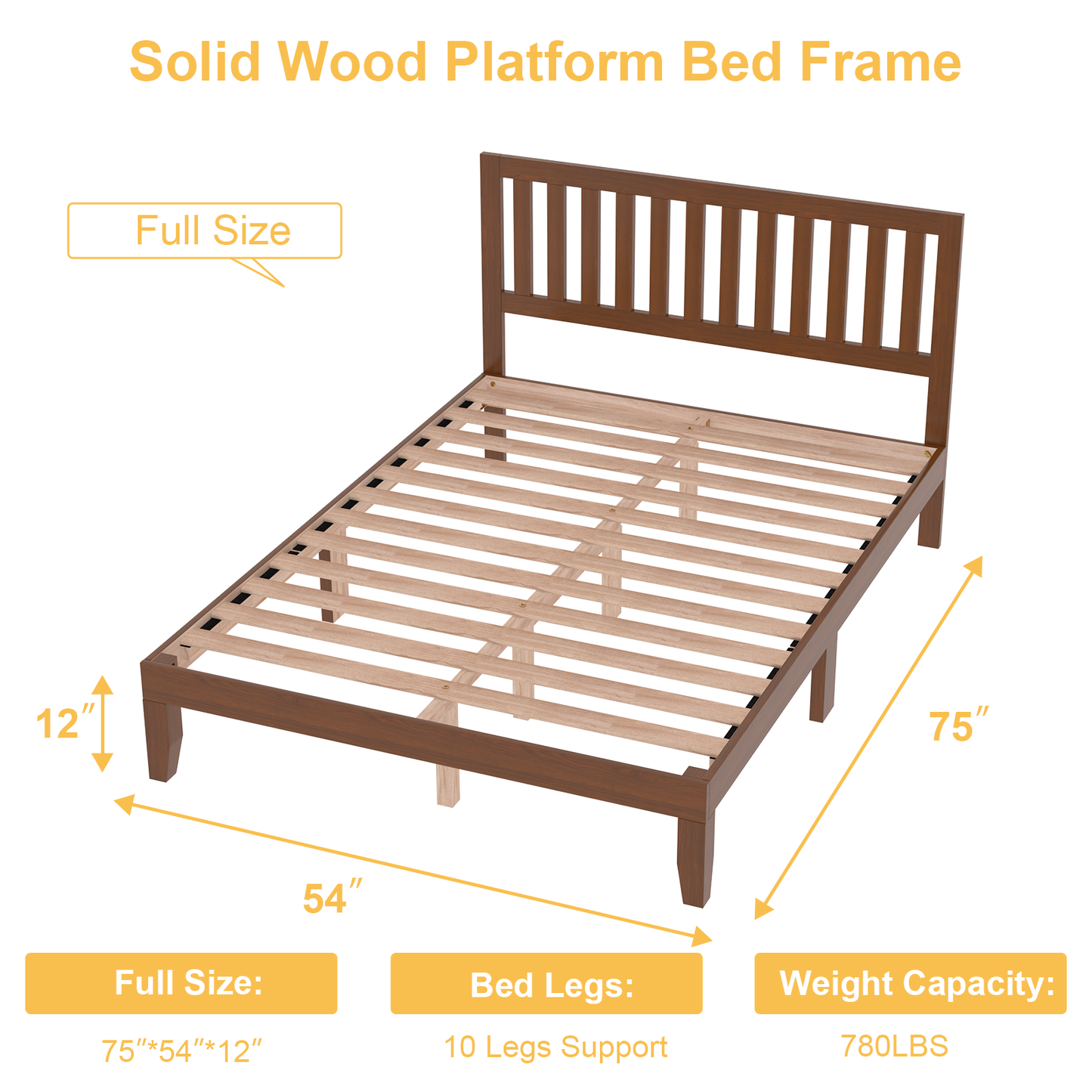 Full Bed Frames, Telino Wood Platforms Bed Frame with Wooden Slats Support, No Box Spring Needed, Pine