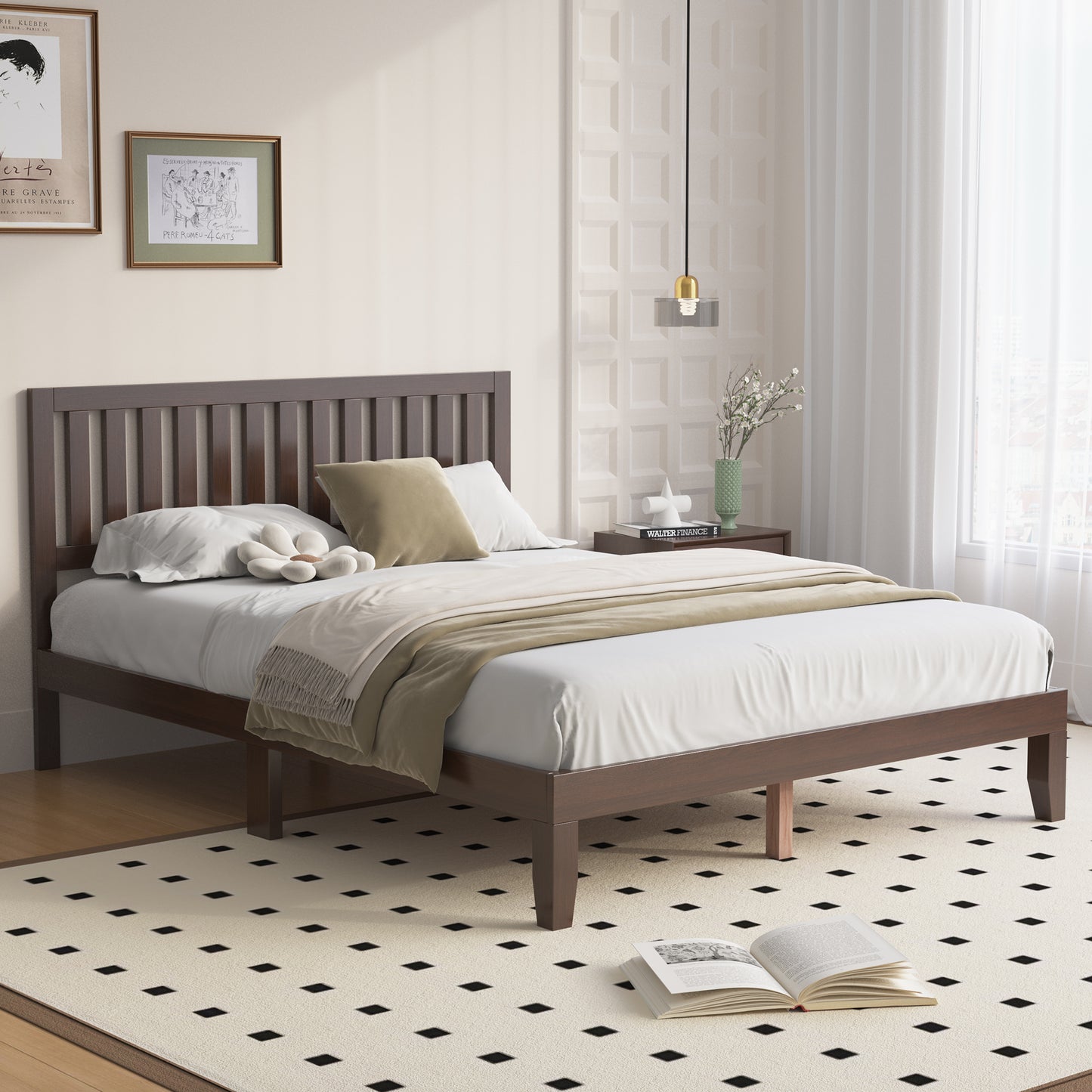 Queen Bed Frames, Telino Wood Platforms Bed Frame with Wooden Slats Support, No Box Spring Needed, Espresso