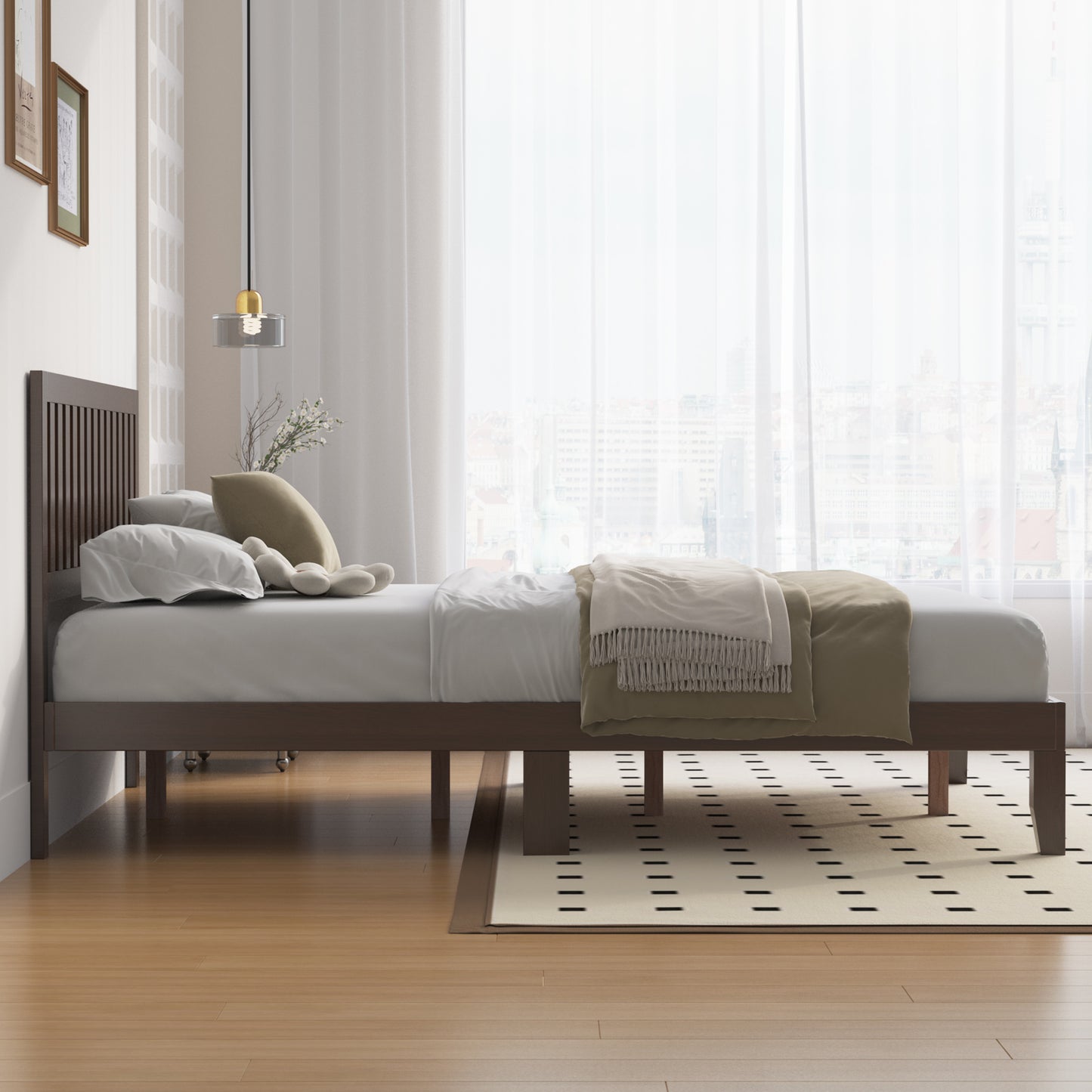 Queen Bed Frames, Telino Wood Platforms Bed Frame with Wooden Slats Support, No Box Spring Needed, Espresso