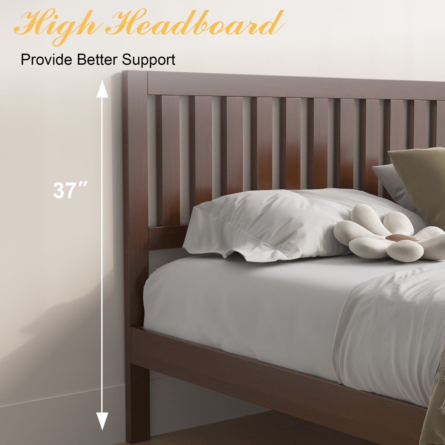 Full Bed Frames, Telino Wood Platforms Bed Frame with Wooden Slats Support, No Box Spring Needed, Pine