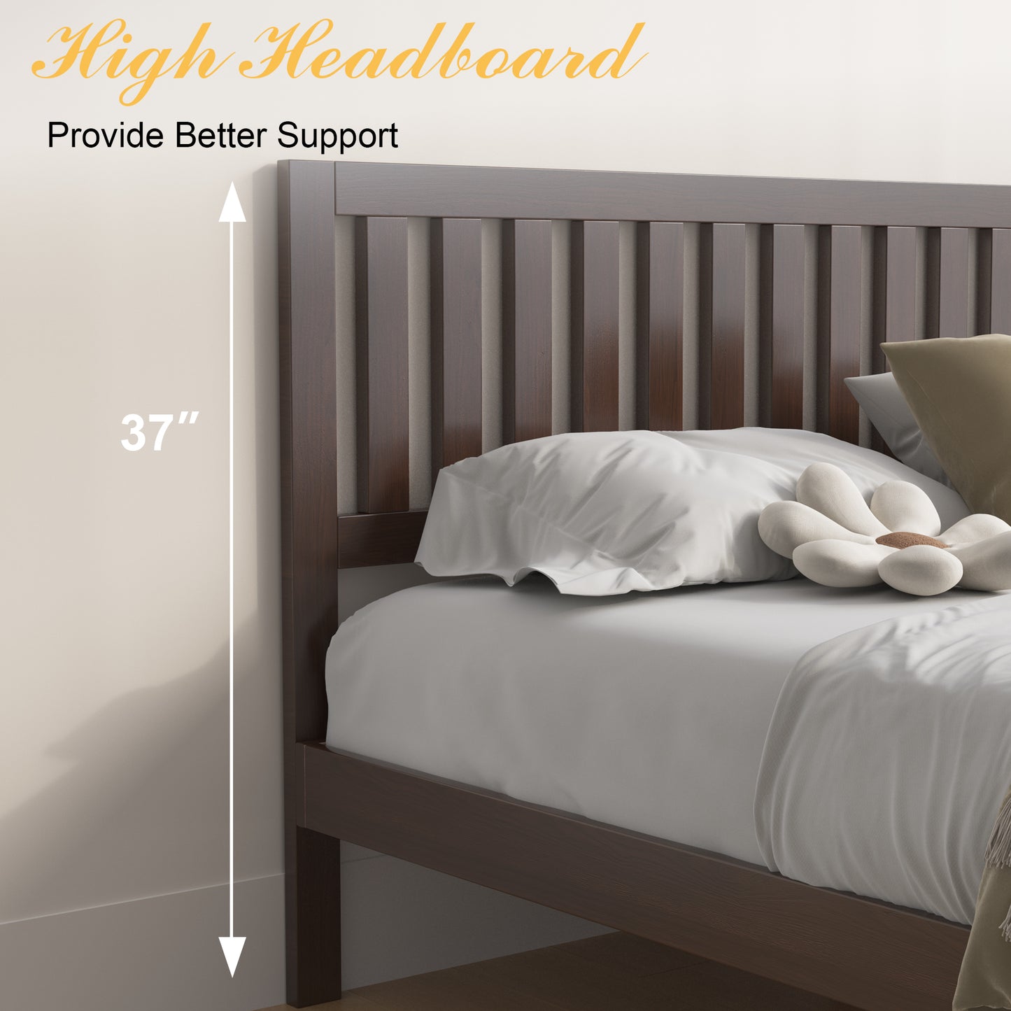 Queen Bed Frames, Telino Wood Platforms Bed Frame with Wooden Slats Support, No Box Spring Needed, Espresso