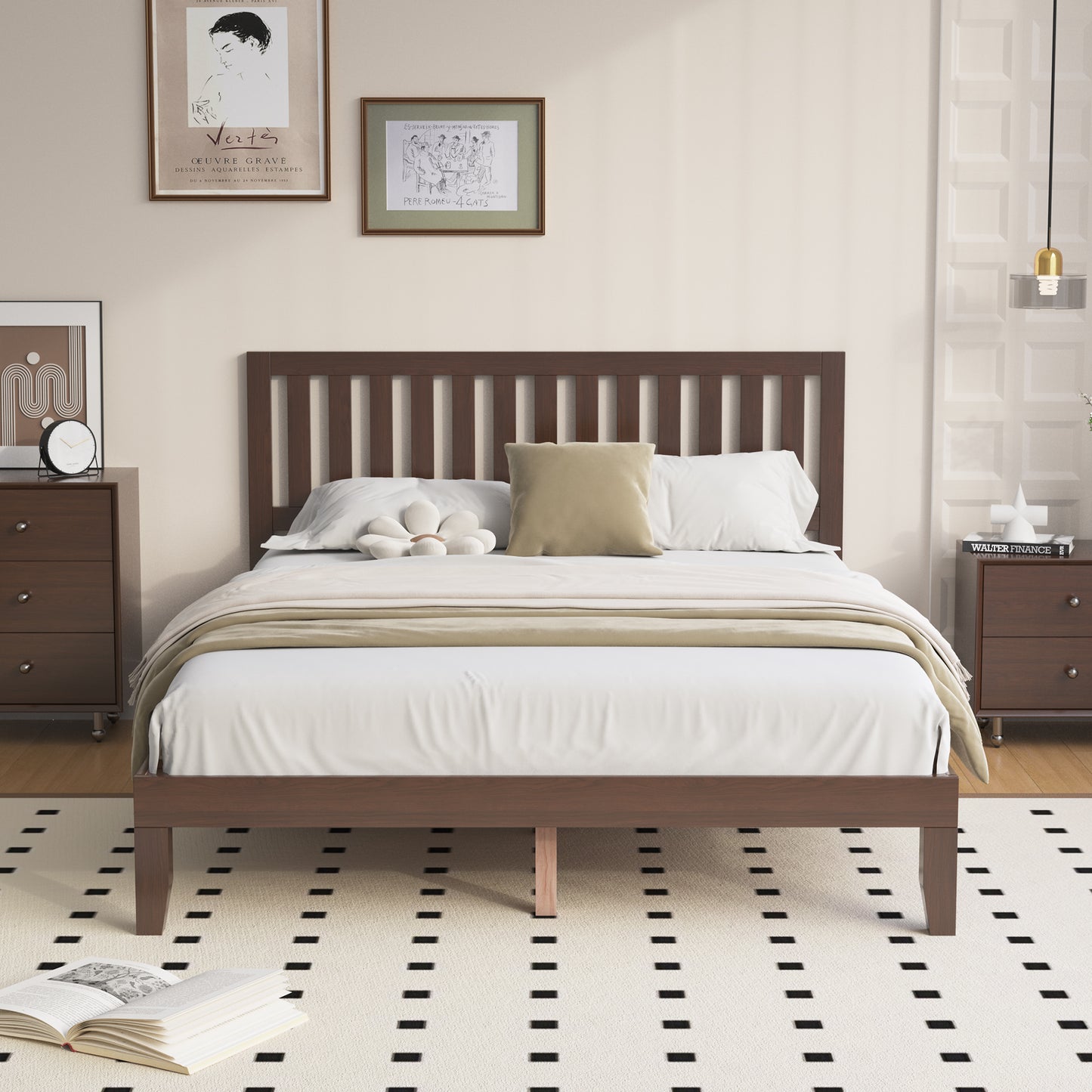 Queen Bed Frames, Telino Wood Platforms Bed Frame with Wooden Slats Support, No Box Spring Needed, Espresso