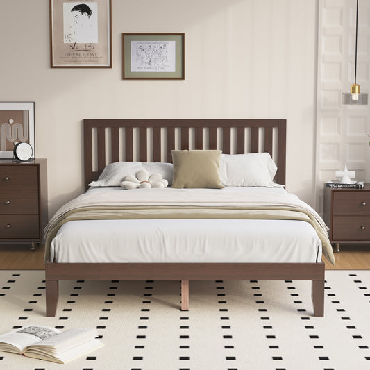 Queen Bed Frames, Telino Wood Platforms Bed Frame with Wooden Slats Support, No Box Spring Needed, Espresso